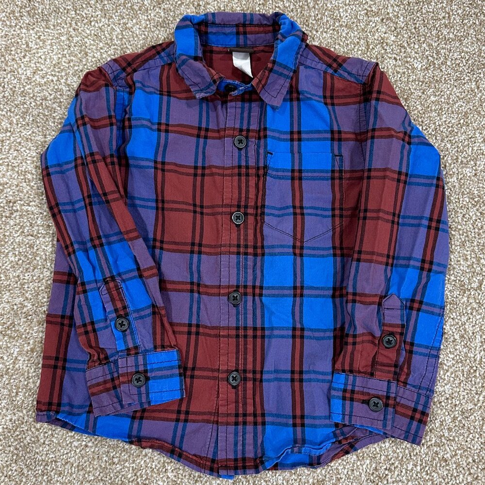 Tea Collection Long Sleeve Button Down Shirt - Size 3T - Blue and Red Plaid
